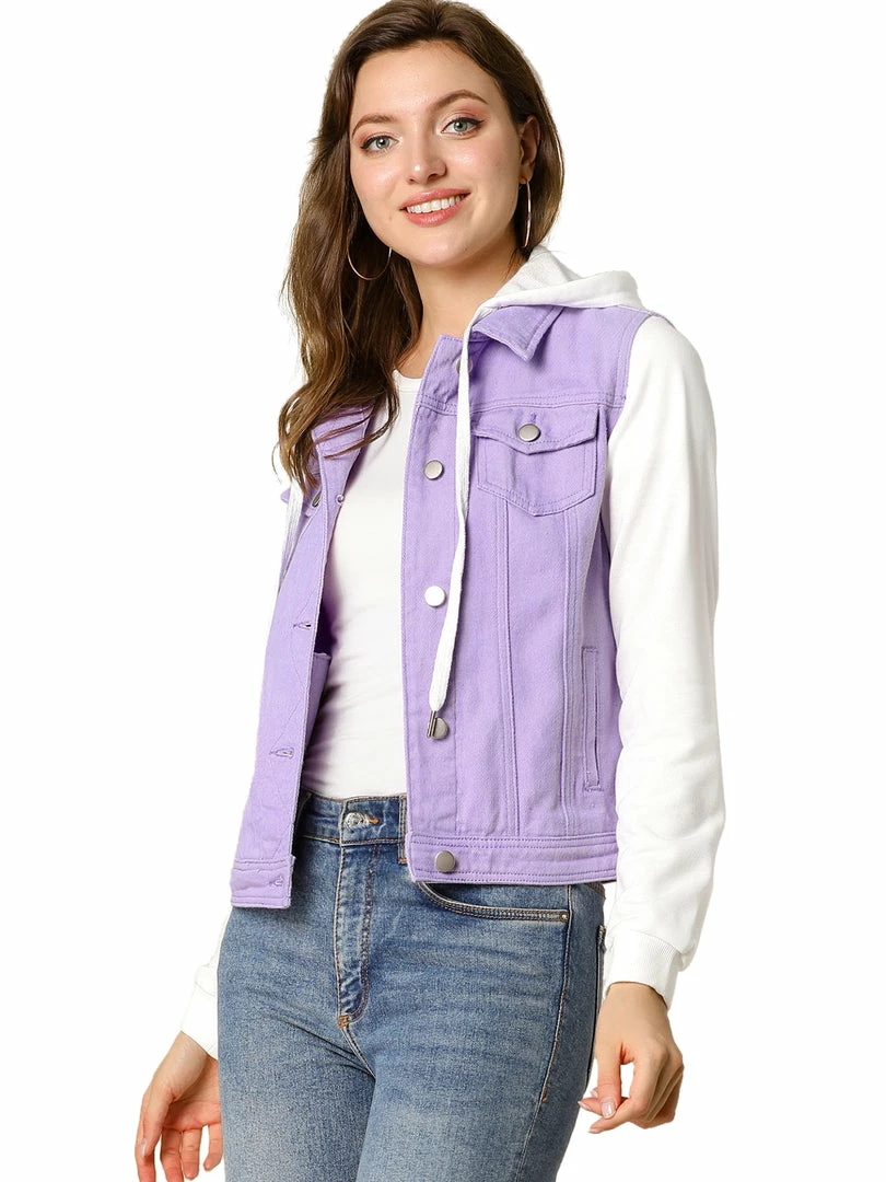 Women Allegra K Washed Denim Jacket With A Hood And Sleeves In Sweatshirt Fabric 35 Women Allegra K Washed Denim Jacket With A Hood And Sleeves In Sweatshirt Fabric