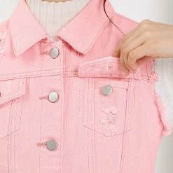 Allegra K Women Turn Down Collar Button Closure Denim Washed Vest