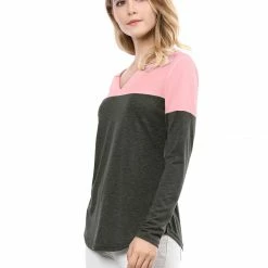 Allegra K Split V-neck Long Sleeves Color Block T-Shirt 74 Allegra K Split V-neck Long Sleeves Color Block T-Shirt