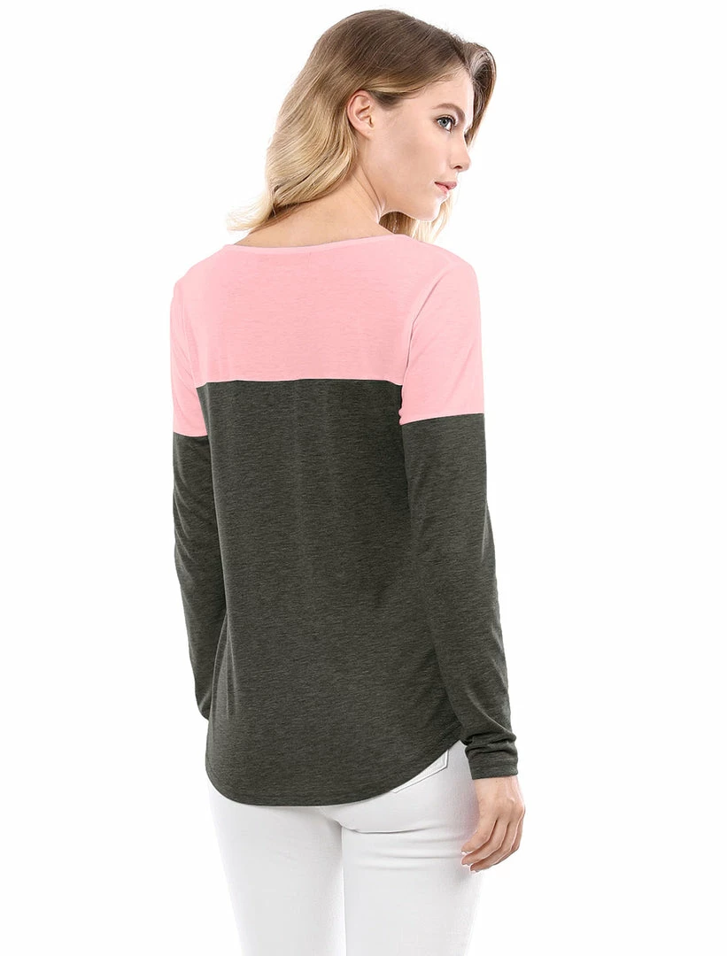 Allegra K Split V-neck Long Sleeves Color Block T-Shirt 20 Allegra K Split V-neck Long Sleeves Color Block T-Shirt
