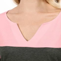 Allegra K Split V-neck Long Sleeves Color Block T-Shirt 76 Allegra K Split V-neck Long Sleeves Color Block T-Shirt