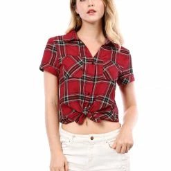 Allegra K Casual Boyfriend Plaid Button Down Shirt Women