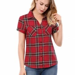 Allegra K Casual Boyfriend Plaid Button Down Shirt Women