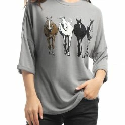 Allegra K Drop Shoulder 3/4 Sleeves Horse Print Loose Top 93 Allegra K Drop Shoulder 3/4 Sleeves Horse Print Loose Top
