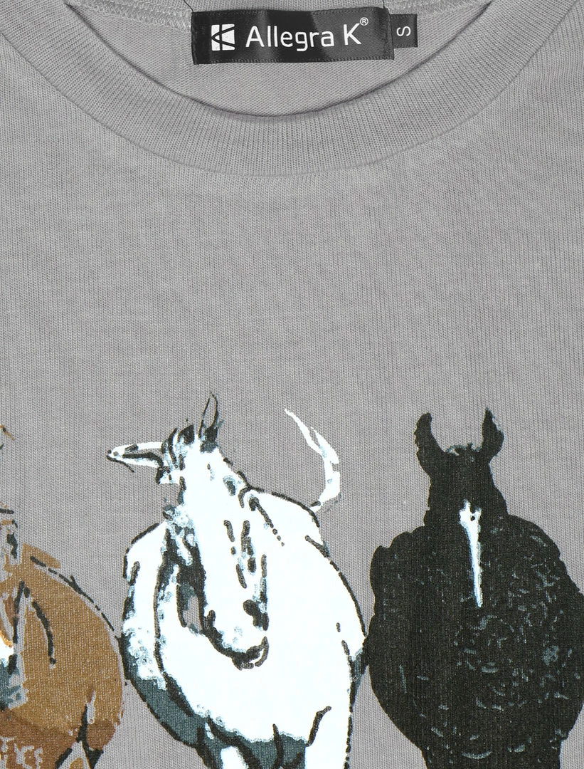 Allegra K Drop Shoulder 3/4 Sleeves Horse Print Loose Top 50 Allegra K Drop Shoulder 3/4 Sleeves Horse Print Loose Top