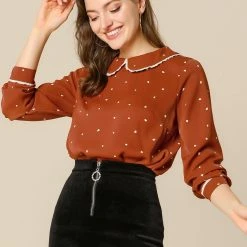 Allegra K Ruffle Peter Pan Collar Long Sleeve Sweet Casual Blouse 77 Allegra K Ruffle Peter Pan Collar Long Sleeve Sweet Casual Blouse