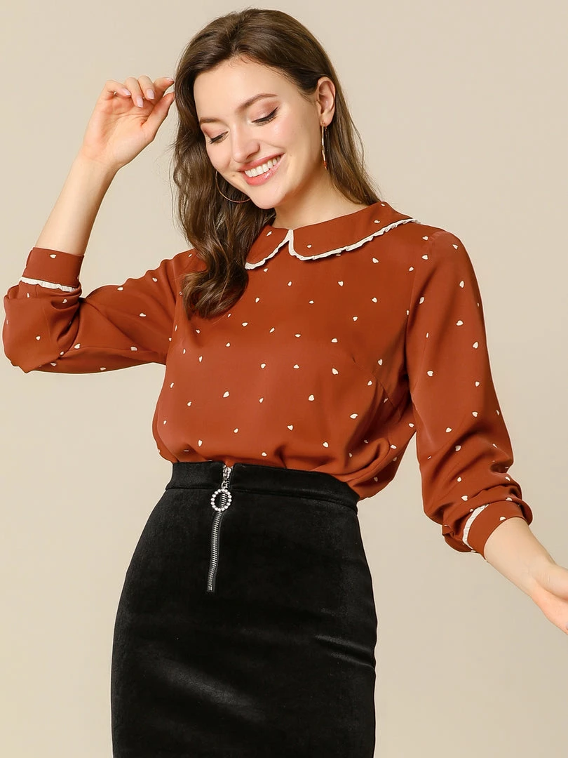 Allegra K Ruffle Peter Pan Collar Long Sleeve Sweet Casual Blouse 6 Allegra K Ruffle Peter Pan Collar Long Sleeve Sweet Casual Blouse