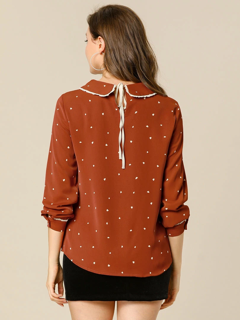 Allegra K Ruffle Peter Pan Collar Long Sleeve Sweet Casual Blouse 8 Allegra K Ruffle Peter Pan Collar Long Sleeve Sweet Casual Blouse