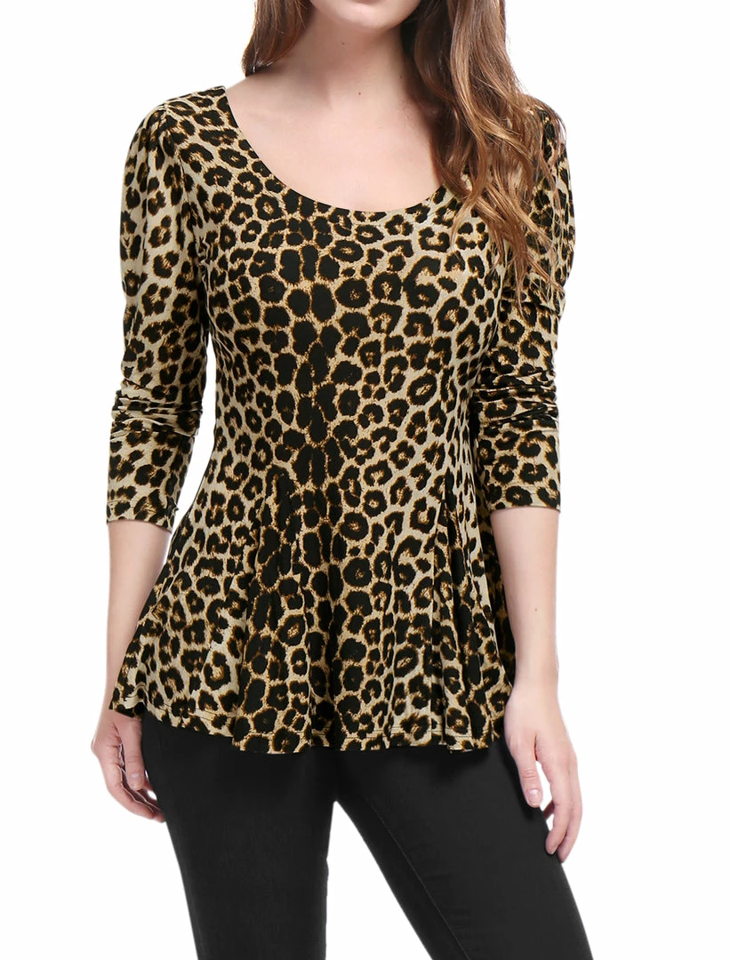 Allegra K 6507 Ladies Long Sleeves Scoop Neck Leopard Prints Peplum Shirt Women 29 Allegra K 6507 Ladies Long Sleeves Scoop Neck Leopard Prints Peplum Shirt Women