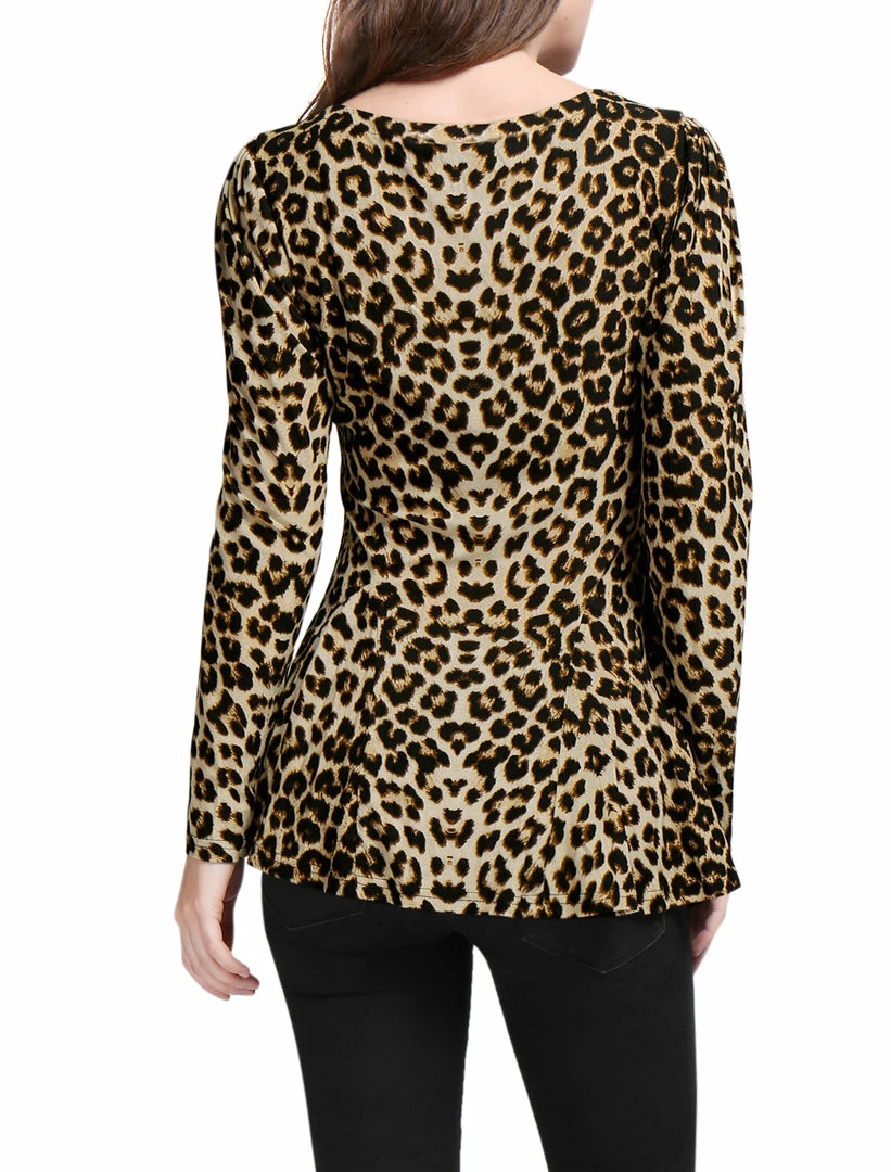 Allegra K 6507 Ladies Long Sleeves Scoop Neck Leopard Prints Peplum Shirt Women 32 Allegra K 6507 Ladies Long Sleeves Scoop Neck Leopard Prints Peplum Shirt Women