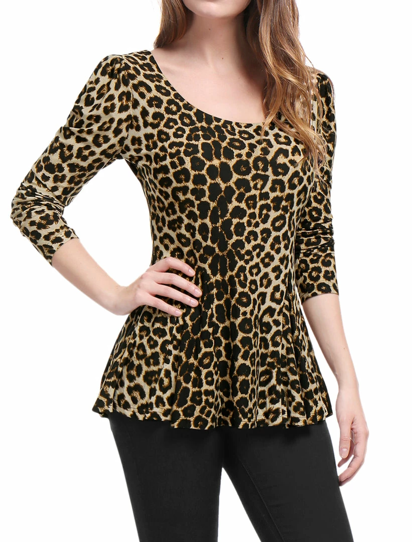 Allegra K 6507 Ladies Long Sleeves Scoop Neck Leopard Prints Peplum Shirt Women 28 Allegra K 6507 Ladies Long Sleeves Scoop Neck Leopard Prints Peplum Shirt Women