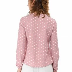 Allegra K Ruffle Neck Vintage Polka Dots Long Sleeve Blouse Clothing