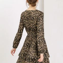 Allegra K Women's Leopard Print Long Sleeve Layered Ruffle Hem Dress 50 Allegra K Women's Leopard Print Long Sleeve Layered Ruffle Hem Dress