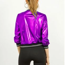 Allegra K Holographic Lightweight Bomber Jacket