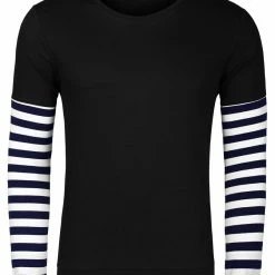 Allegra K Men's Tshirt Stripes Panel Sleeve Crewneck Striped T-Shirts Pullover