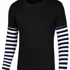 Allegra K Men's Tshirt Stripes Panel Sleeve Crewneck Striped T-Shirts Pullover