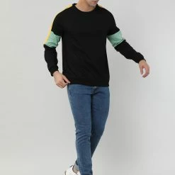 Allegra K Men's Color Block Sweatshirt Crew Neck Long Sleeves Pullover Jumper T-Shirt