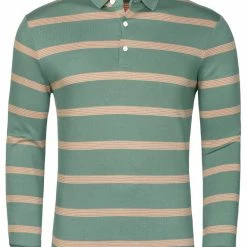 Allegra K Men's Pullover Color Block Long Sleeve Striped Golf Polo Shirts