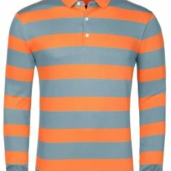 Allegra K Men's Pullover Color Block Long Sleeve Striped Golf Polo Shirts