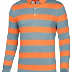 Allegra K Men's Pullover Color Block Long Sleeve Striped Golf Polo Shirts