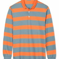 Allegra K Men's Pullover Color Block Long Sleeve Striped Golf Polo Shirts