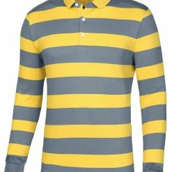 Allegra K Men's Pullover Color Block Long Sleeve Striped Golf Polo Shirts