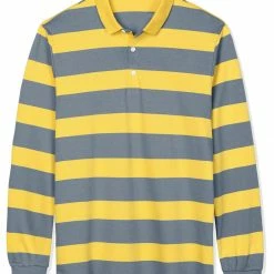 Allegra K Men's Pullover Color Block Long Sleeve Striped Golf Polo Shirts