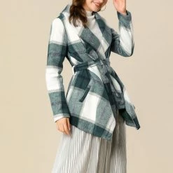 Allegra K Wide Lapel Plaid Fall Wrap Coat Women 53 Allegra K Wide Lapel Plaid Fall Wrap Coat Women