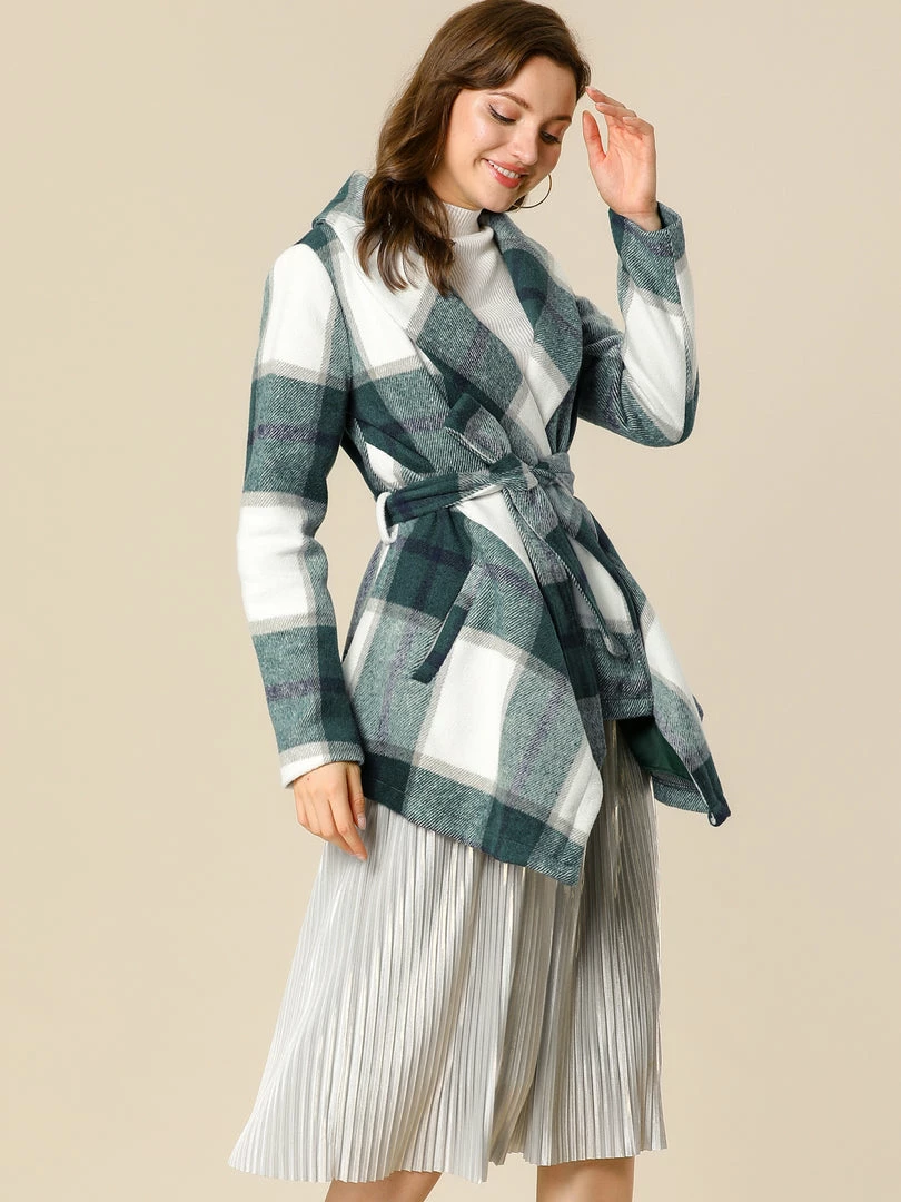 Allegra K Wide Lapel Plaid Fall Wrap Coat Women 11 Allegra K Wide Lapel Plaid Fall Wrap Coat Women