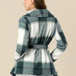 Allegra K Wide Lapel Plaid Fall Wrap Coat Women 54 Allegra K Wide Lapel Plaid Fall Wrap Coat Women