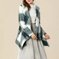 Allegra K Wide Lapel Plaid Fall Wrap Coat Women 55 Allegra K Wide Lapel Plaid Fall Wrap Coat Women