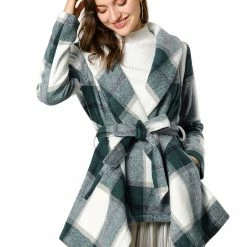 Allegra K Wide Lapel Plaid Fall Wrap Coat Women 51 Allegra K Wide Lapel Plaid Fall Wrap Coat Women