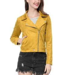 Allegra K Faux Suede Short Jacket With Revere Collar Clothing