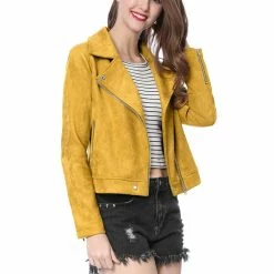 Allegra K Faux Suede Short Jacket With Revere Collar Clothing