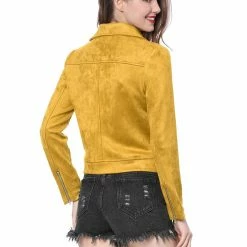 Allegra K Faux Suede Short Jacket With Revere Collar Clothing