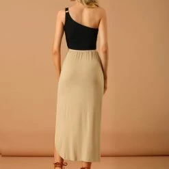 Allegra K Women's Maxi Long Casual Elastic Waist Side Split Slit Asymmetrical Skirt