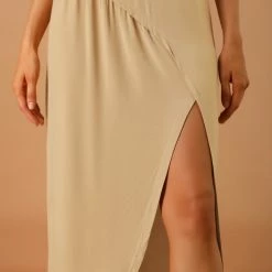 Allegra K Women's Maxi Long Casual Elastic Waist Side Split Slit Asymmetrical Skirt