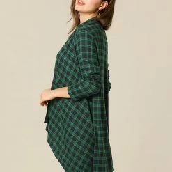 Allegra K Women Handkerchief Hem Open Front Plaids Cardigan