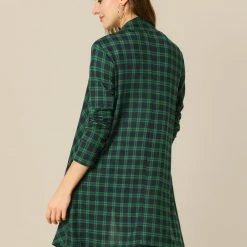 Allegra K Women Handkerchief Hem Open Front Plaids Cardigan