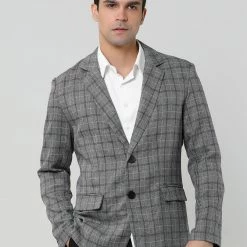Allegra K Men's Dress Plaid Blazer One Button Slim Fit Checked Suit Sport Coat Jacket