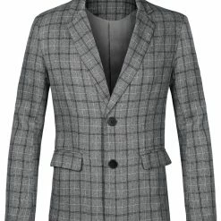 Allegra K Men's Dress Plaid Blazer One Button Slim Fit Checked Suit Sport Coat Jacket