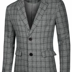 Allegra K Men's Dress Plaid Blazer One Button Slim Fit Checked Suit Sport Coat Jacket