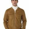 Allegra K Men's Suede Jacket Zip Up Flap Pockets Faux Baseball Bomber Jackets Outerwear