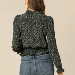 Allegra K Women's Smocked Puff Sleeve Ruffle Peplum Ditsy Floral Top Blouse