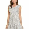 Allegra K Women's V Neck Ruffle Sleeveless Mini Floral Dress