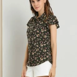 Allegra K Women's Floral Collar Casual Blouse Short Sleeve Button Up Tops 13 Allegra K Women's Floral Collar Casual Blouse Short Sleeve Button Up Tops