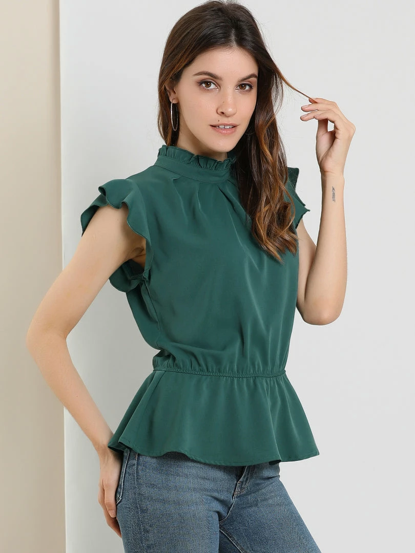 Allegra K Women's Ruffle Flutter Sleeve Pleated Frill Collar Peplum Blouse Top 24 Allegra K Women's Ruffle Flutter Sleeve Pleated Frill Collar Peplum Blouse Top