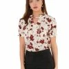 Allegra K Women's Ruffle Tie V Neck Casual Smocked Short Sleeve Floral Top Blouse 2 Allegra K Women's Ruffle Tie V Neck Casual Smocked Short Sleeve Floral Top Blouse