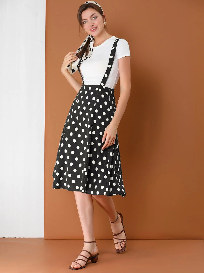 Allegra K Women's Polka Dots Pinafore Overall Dress Vintage Flared Suspender Skirts 6 Allegra K Women's Polka Dots Pinafore Overall Dress Vintage Flared Suspender Skirts