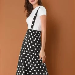 Allegra K Women's Polka Dots Pinafore Overall Dress Vintage Flared Suspender Skirts 19 Allegra K Women's Polka Dots Pinafore Overall Dress Vintage Flared Suspender Skirts